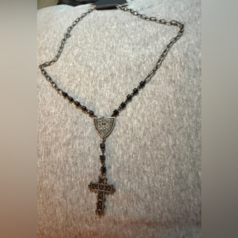 Black Beaded Cross Necklace